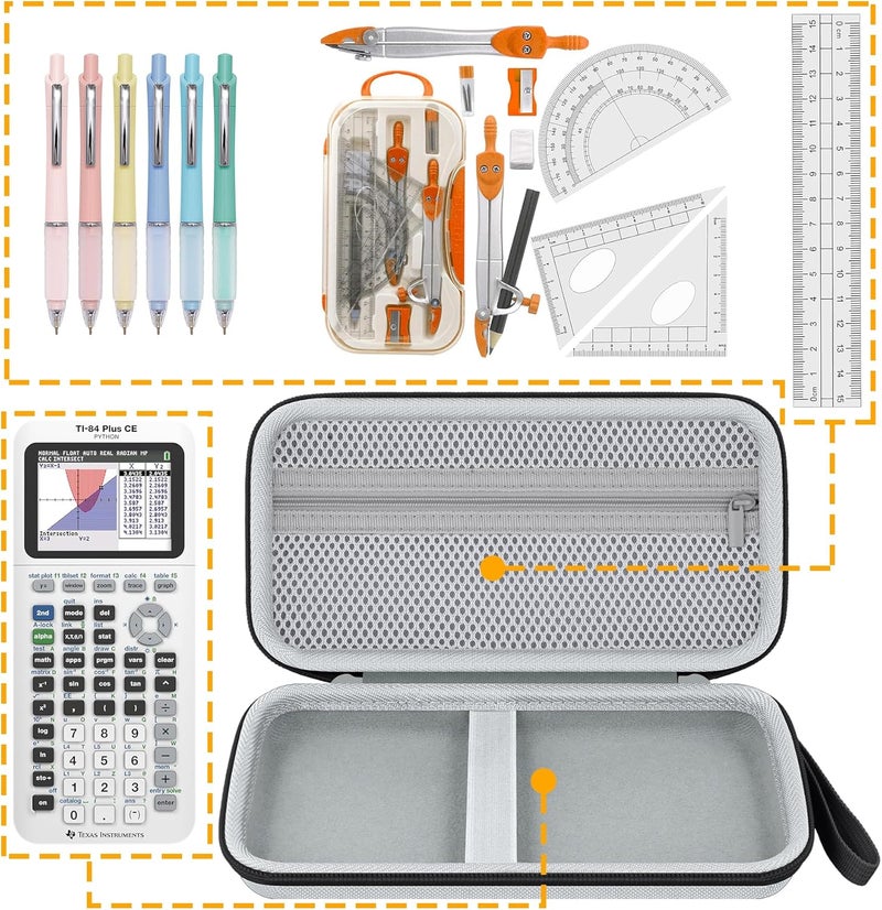 Baval Calculator Case Compatible with Texas Instruments TI-84 Plus CE/TI-84 Plus/TI-Nspire CX II CAS/TI-Nspire CX II/TI-83 Plus/TI-89 Titanium Color Graphing Calculator(White Case,Black Zipper) - Image 4